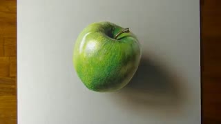 آموزش نقاشی 3 بعدی سیب سبز بسیار قشنگ